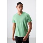 TOMMY LIFE Pastel Yeşil Basic Kısa Kol Standart Kalıp V Yaka Erkek T-Shirt - 87912