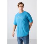 Tommy Life Petrol Mavi Pamuklu Kalın Yumuşak Dokulu Oversize Fit Baskılı Erkek T-Shirt - 88326 - XL