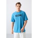 Tommy Life Petrol Mavi Pamuklu Kalın Yumuşak Dokulu Oversize Fit Baskılı Erkek T-Shirt - 88331 - 2XL
