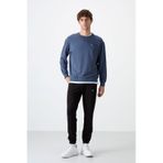 Tommy Life Petrol - Siyah Casual O Yaka Lastik Paça Pamuklu Erkek Oversize Eşofman Takımı - 85120 Petrol Mavi