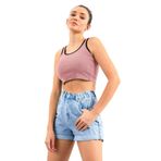 TOMMY LIFE Pudra Basic Sıfır Kol Dar Kalıp U Yaka Kadın Crop Top Spor Büstiyer, XS