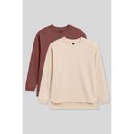 TOMMY LIFE Rahat Form O Yaka 2li Paket Bej-Kahverengi Kadın Tunik Sweatshirt - 97305