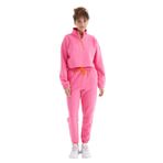 TOMMY LIFE Şeker Pembe Düşük Omuzlu, Beli Büzgülü, Yarım Boy Fermuarlı, Oversize Kadın Eşofman Takımı, XL