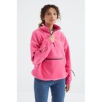 Tommy Life Şeker Pembe Etek Ucu Büzgülü Yarım Fermuarlı Oversize Kadın Polar Sweatshirt - 97238 Şeker Pembe