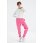 Tommy Life Şeker Pembe Yüksek Bel Şardonlu 3 İplik Pamuklu Basic Kadın Eşofman Altı - 94624 - XL