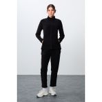 Tommy Life Siyah Kalın Yumuşak Dokulu Dik Yaka Oversize Nakışlı Polar Kadın Eşofman Takım -95339