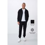 Tommy Life Siyah Kompakt Pamuklu Kalın Pürüzsüz Dokulu Kapüşonlu Comfort Fit Erkek Eşofman Takım - 85262