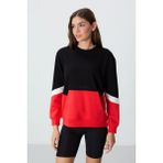 Tommy Life Siyah Kompakt Pamuklu Kalın Pürüzsüz Dokulu O Yaka Oversize Fit Kadın Sweatshirt - 97289
