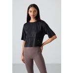 TOMMY LIFE Siyah Nefes Alan Dokulu Ince Esnek Oversize Fit Performans Kadın T-shirt - 97284