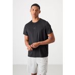 TOMMY LIFE Siyah Nefes Alan Dokulu Ince Esnek Standart Fit Erkek Performans T-shirt - 88384