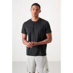 TOMMY LIFE Siyah Nefes Alan Dokulu Ince Esnek Standart Fit Erkek Performans T-shirt - 88388