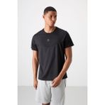 TOMMY LIFE Siyah Nefes Alan Dokulu Ince Esnek Standart Fit Erkek Performans T-shirt - 88391