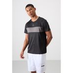 TOMMY LIFE Siyah Nefes Alan Jakarlı Ince Esnek Standart Fit Erkek Performans T-shirt - 88398
