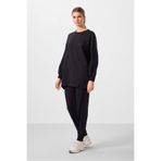 TOMMY LIFE Siyah O Yaka Basic Oversize Kadın Eşofman Tunik Takım - 95347