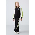 TOMMY LIFE Siyah O Yaka Geniş Paça Standart Fit Baskılı Kız Çocuk Eşofman Takım - 75165