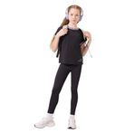 TOMMY LIFE Siyah O Yaka Yan Şerit Detaylı Standart Fit Performans Kız Çocuk Tayt, 14-15 Yaş