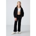 TOMMY LIFE Siyah Pamuklu Içi Tüylü Yumuşak Dokulu Standart Fit Nakışlı Kız Çocuk eşofman Takım - 75161