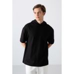 Tommy Life Siyah Pamuklu Kalın Yüzeyi Dokulu Oversize Fit Basic Erkek T-Shirt - 88335 - 2XL