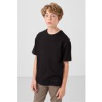 TOMMY LIFE Siyah Pamuklu Yumuşak Dokulu Oversize Basic Erkek Çocuk T-Shirt - 11297