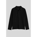 TOMMY LIFE Siyah Polo Yaka Basic Uzun Kollu Erkek Çocuk T-Shirt - 11170