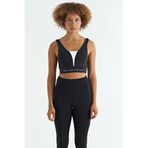 TOMMY LIFE Siyah Yazı Baskılı Spor Büstiyer, Dalgıç Kumaş, L Beden