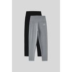 TOMMY LIFE Slim Fit 2li Paket Siyah-Gri Melanj Kadın Kapri Tayt - 93097