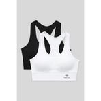 TOMMY LIFE Slim Fit U Yaka 2li Paket Siyah-Beyaz Kadın Spor Büstiyer - 97120