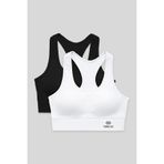 TOMMY LIFE Slim Fit U Yaka 2li Paket Spor Büstiyer, Siyah-Beyaz, S Beden