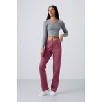 Tommy Life Soft Vişne Fermuar Cepli Rahat Form Klasik Paça Kadın Eşofman Alt - 94195