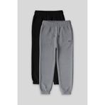 TOMMY LIFE Standart Fit 2li Paket Siyah-Gri Melanj Kız Çocuk Eşofman Alt - 75155