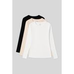TOMMY LIFE Standart Fit Basic O Yaka 3lü Paket Siyah-Beyaz-Bej Kadın T-Shirt - 97312