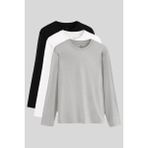Tommy Life Standart Fit Basic O Yaka 3lü Paket Siyah-Beyaz-Gri Melanj Erkek T-Shirt - 87997