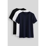 TOMMY LIFE Standart Fit Basic O Yaka 3lü Paket Siyah-Beyaz-Lacivert Erkek T-Shirt 87911