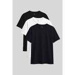 TOMMY LIFE Standart Fit Basic O Yaka 3lü Paket Siyah-Beyaz-Lacivert Kadın T-Shirt - 97311