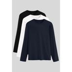 TOMMY LIFE Standart Fit Basic O Yaka 3'lü Paket Sweatshirt, Siyah-Beyaz-Lacivert, 2XL, Erkek