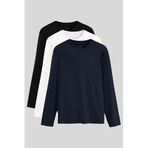 TOMMY LIFE Standart Fit Basic O Yaka 3'lü Paket Sweatshirt, Siyah-Beyaz-Lacivert, M Beden, Erkek