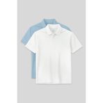 TOMMY LIFE Standart Fit Basic Polo Yaka 2li Paket Beyaz-Buz Mavi Erkek T-Shirt - 87768