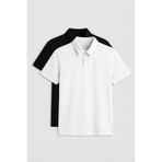 TOMMY LIFE Standart Fit Basic Polo Yaka 2li Paket Siyah-Beyaz Erkek T-Shirt - 87768