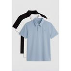 TOMMY LIFE Standart Fit Basic Polo Yaka 3lü Paket Siyah-Beyaz-Buz Mavi Erkek T-Shirt 87748