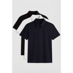 TOMMY LIFE Standart Fit Basic Polo Yaka 3lü Paket Siyah-Beyaz-Lacivert Erkek T-Shirt 87768