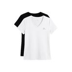 TOMMY LIFE Standart Kalıp Basic V Yaka 2li Paket Kadın T-Shirt, Siyah-Beyaz, M Beden