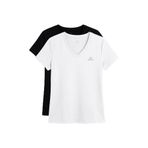 TOMMY LIFE Standart Kalıp Basic V Yaka 2li Paket Kadın T-Shirt, Siyah-Beyaz, XL