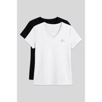 TOMMY LIFE Standart Kalıp Basic V Yaka 2li Paket Siyah-Beyaz Kadın T-Shirt - 97145