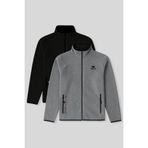 TOMMY LIFE Standart Kalıp Dik Yaka 2li Paket Siyah-Gri Melanj Erkek Polar Sweatshirt - 87992