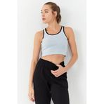 TOMMY LIFE Taş Basic Sıfır Kol Dar Kalıp U Yaka Kadın Crop Top Spor Büstiyer, XS