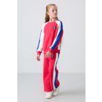 TOMMY LIFE Viva Kırmızı O Yaka Geniş Paça Standart Fit Baskılı Kız Çocuk Eşofman Takım - 75165