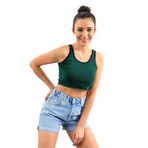 TOMMY LIFE Yeşil Basic Sıfır Kol Dar Kalıp U Yaka Kadın Crop Top Spor Büstiyer, XS