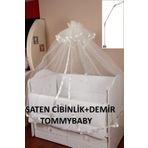 Tommybaby Saten Lüx Bebek Beşik Cibinlik & Demir Tam Takım Beyaz
