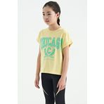 Tommylife 75128 Sarı O Yaka Düşük Omuzlu Rahat Form Kısa Kollu Kız Çocuk T-Shirt