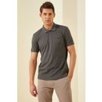 Tommylife 87748 Koyu Gri Basic Logolu Standart Kalıp Triko Polo Yaka Erkek T-Shirt